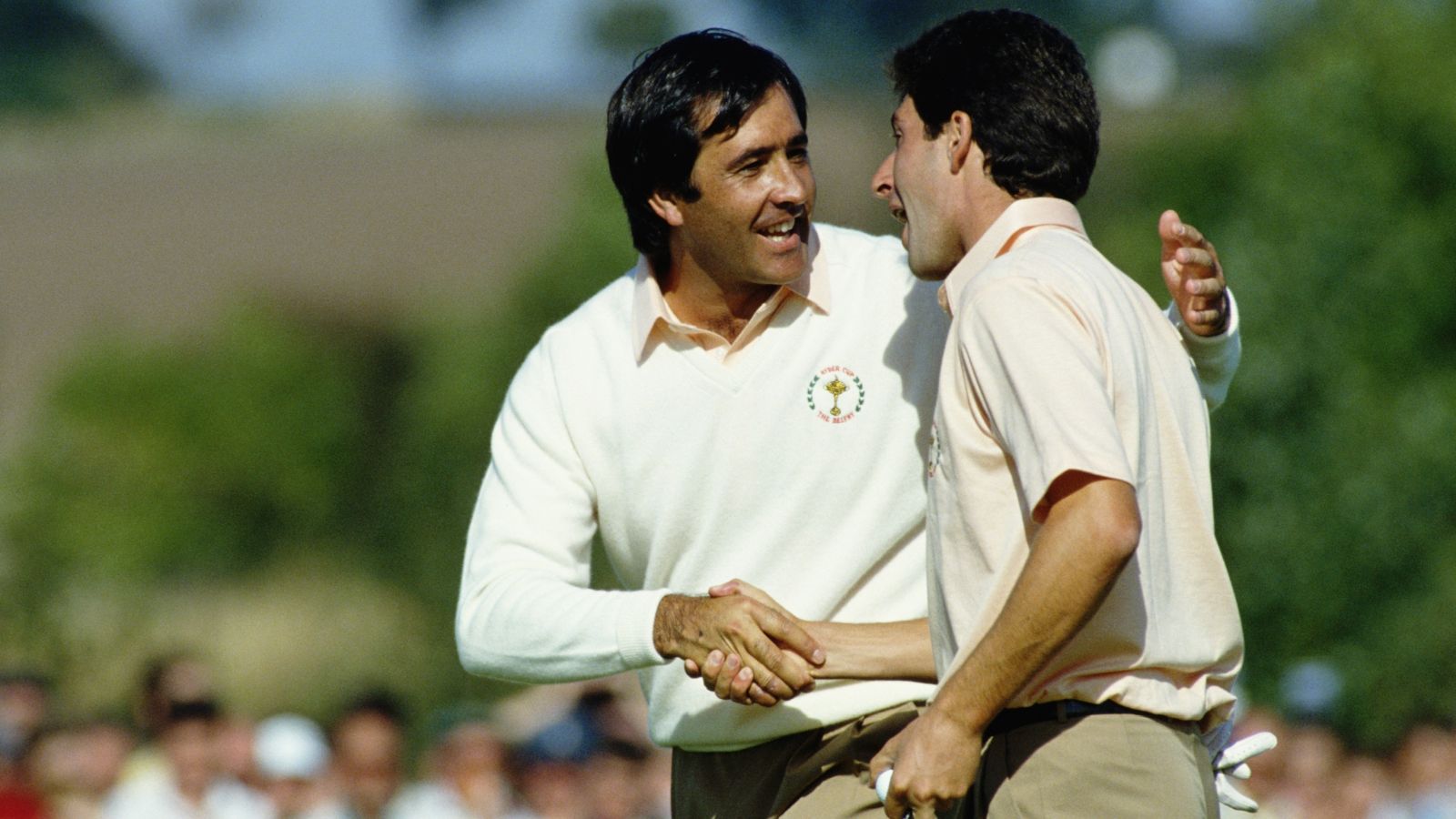 Unschlagbares Duo: Die beiden Spanier Seve Ballesteros und José María Olazábal spielten von 1987 bis 1993 15-mal zusammen und holten dabei zwölf Punkte. Rekord. © Simon Bruty/Getty Images