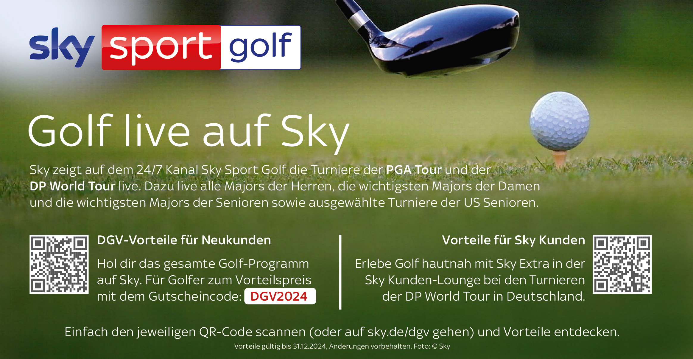 Golf live auf Sky - Für Neukunden mit dem Code DGV2024