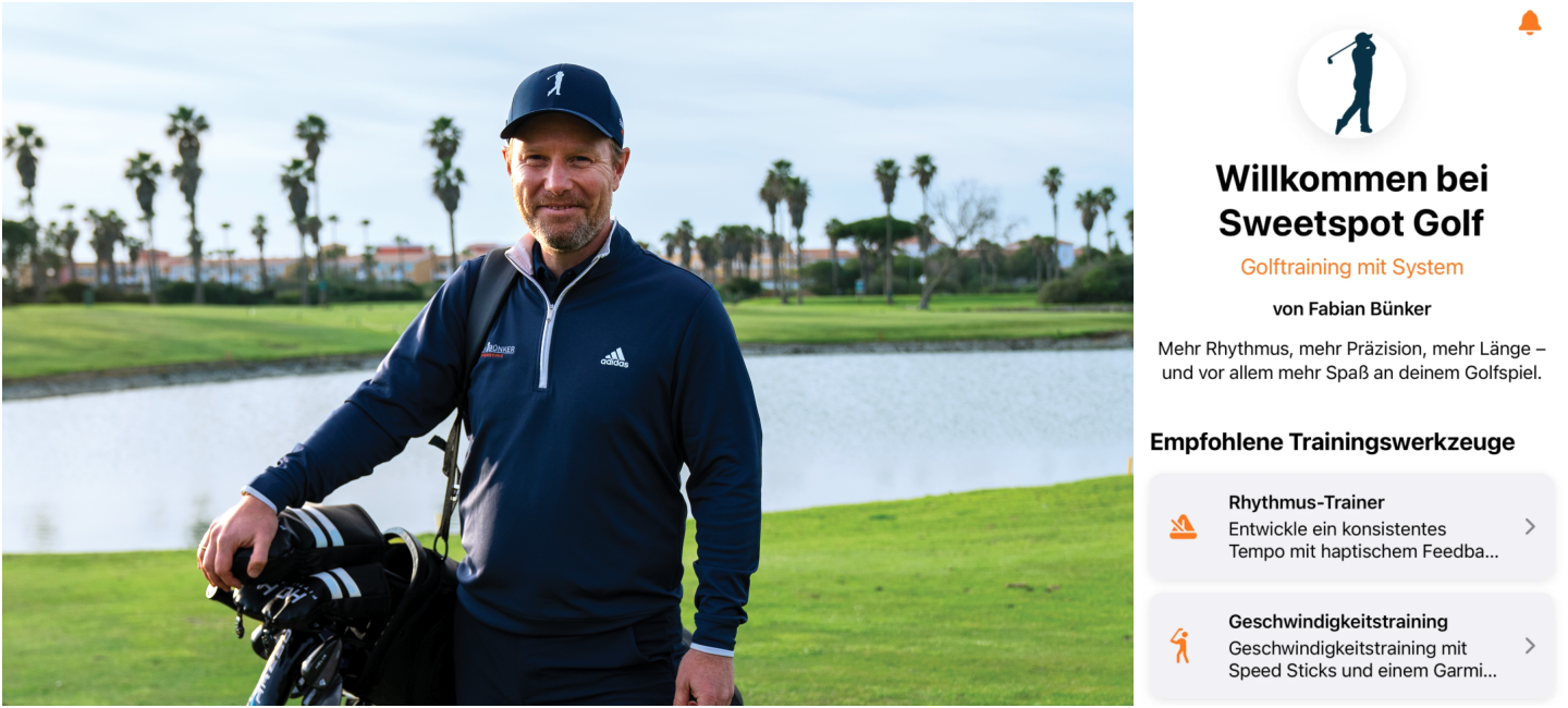 Sweetspot Golf ist für iPhone, iPad und Apple Watch verfügbar.