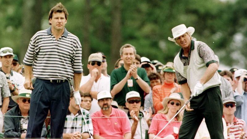 Da war die Welt noch in Ordnung: Nick Faldo spielte beim Masters 1996 in Augusta gemeinsam mit Greg Norman.