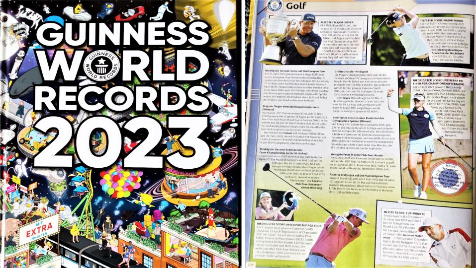 Das Guinness-Buch der Rekorde 2023: Auf Seite 234 geht es ausschließlich um Golf.