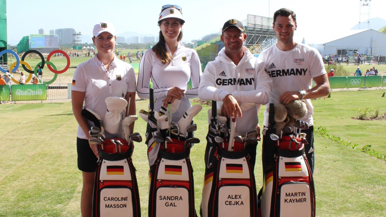 2016 in Rio für Team Germany bei Olympia (v.l.): Caroline Masson, Sandra Gal, Alex Cejka und Martin Kaymer.