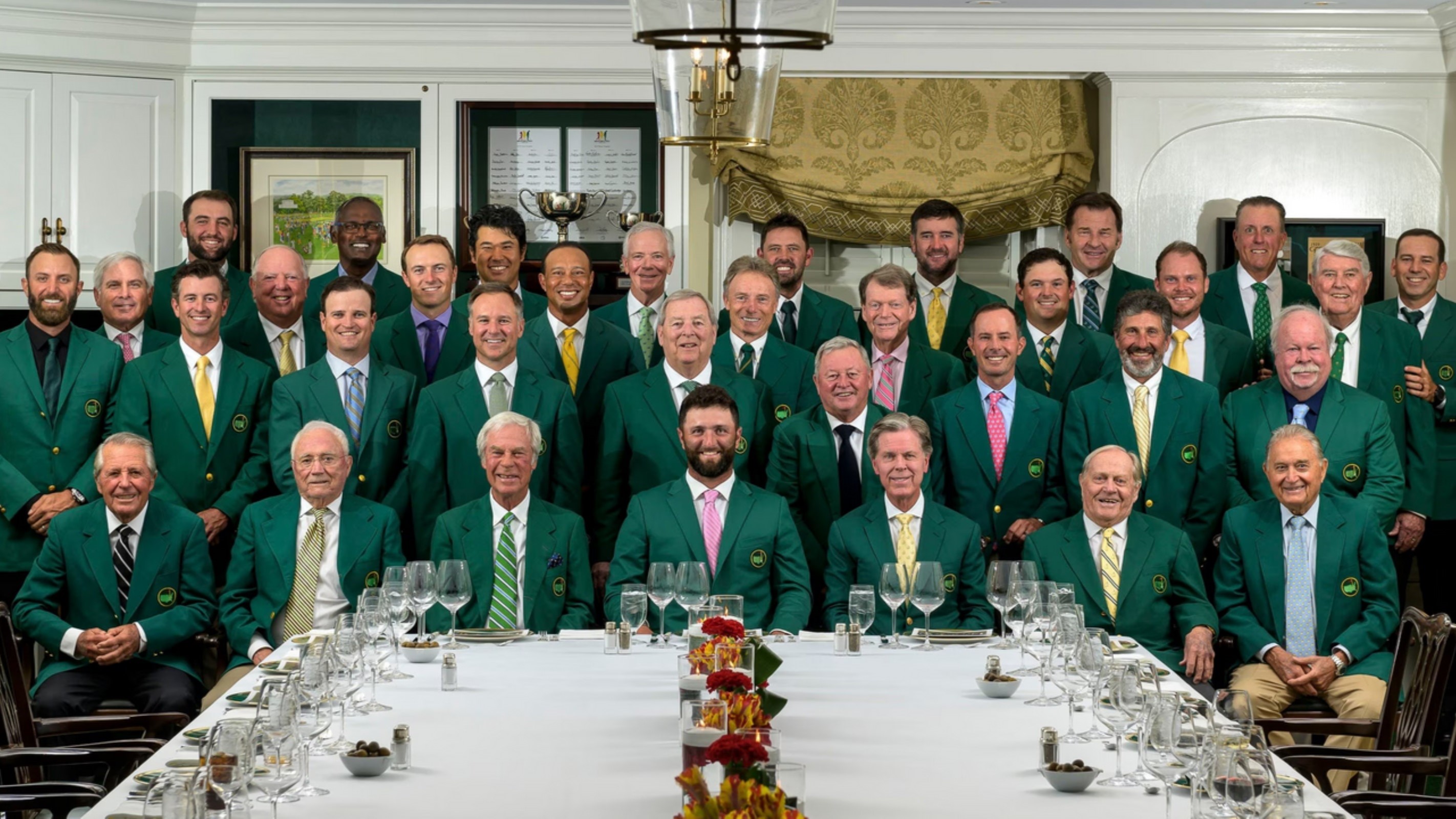 Jon Rahm und seine 33 Gäste beim Champions Dinner 2024 im Augusta National GC. © Instagram.com/themasters