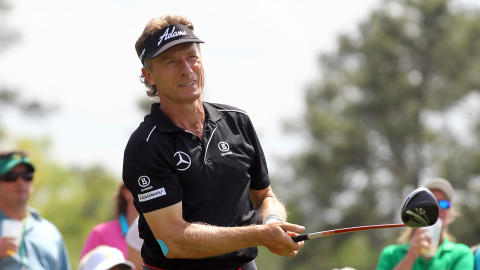 Bernhard Langer auf der Einspielrunde beim Masters Tournament 2015. © golfsupport.nl/ism