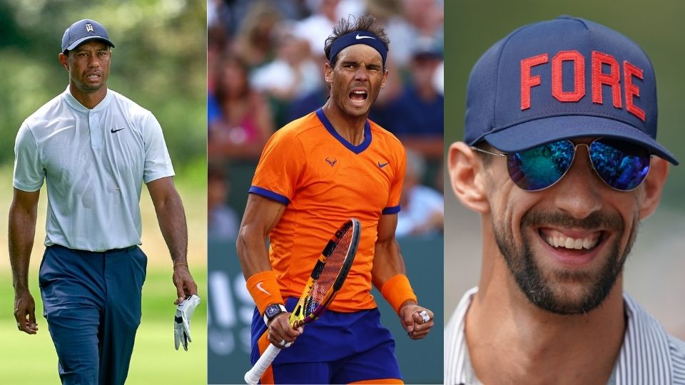 Drei Weltstars aus drei Disziplinen: Golfer Tiger Woods, Tennisprofi Rafael Nadal und Schwimm-Legende Michael Phelps. 